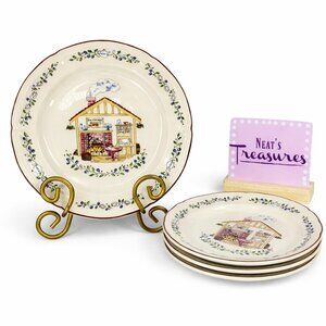 Century HOME SWEET HOME Floral House Oven Safe Stoneware Salad Plates Set of 4